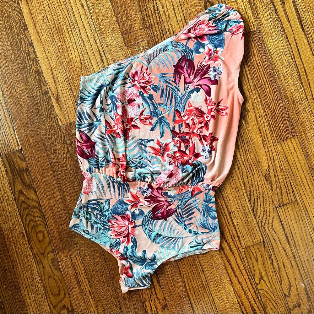 BCBGENERATION One Shoulder Tropical Print Bodysuit